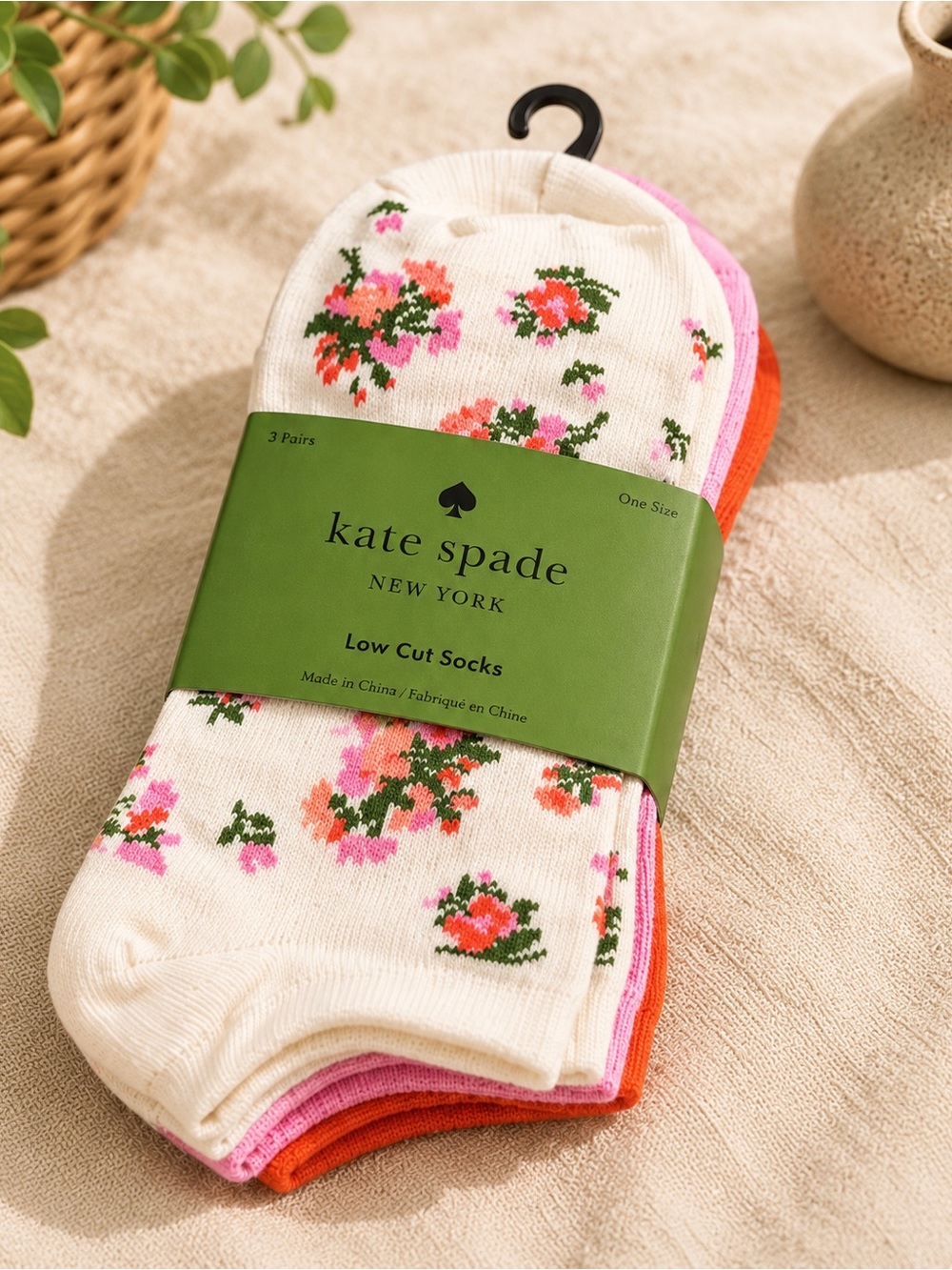 Kate Spade Floral Low Cut Socks 3 Pair Set Pink Orange One Size NWT